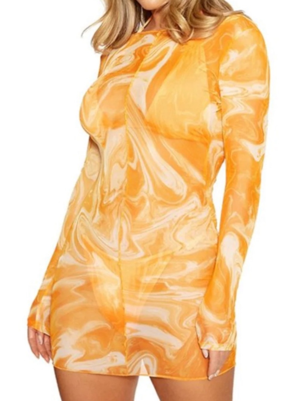 Naked Wardrobe Swim - Back on the Low Cover up dress. sheer Orange. Medium. NWT